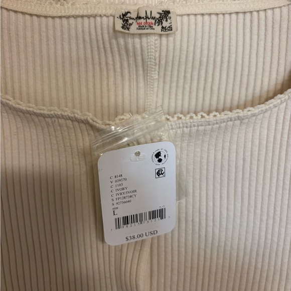 Free People Intimately Ivory Ribbed Button Front Top spring summer NWT basic - Picture 7 of 12